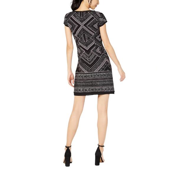 Vince Camuto Women's Black Purple Geometric Print Glitter Shift Dress 14 - Picture 3 of 16